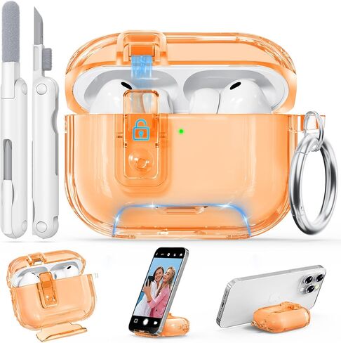 حافظة AirPods Pro 3 شفافة 2025 مع قفل آمن، غطاء حماية شفاف ناعم من مادة TPU لهاتف Apple AirPods Pro الجيل الثالث مع حامل هاتف ومجموعة تنظيف للنساء والرجال مع سلسلة مفاتيح، شفاف in Kuwait