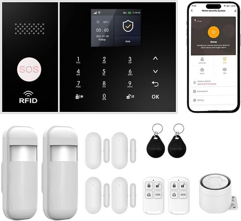 نظام أمان لاسلكي XUK 4G/GSM/Wi-Fi للمنزل/الشقة، إنذار أمان ذكي مع مستشعرات للباب/النافذة، كاشف حركة PIR، متوافق مع Alexa/Google Home، سهل التركيب (مجموعة 13 قطعة) in Saudi Arabia