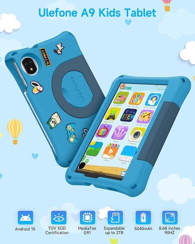 تابلت Ulefone Kids، مراقبة أبوية متقدمة وتعلم Gemini AI، Android 15، شاشة TÜV SÜD مريحة للعين، 8.68 بوصة، 8 جيجابايت + 128 جيجابايت/2 تيرابايت، 5G WiFi/شريحة اتصال مزدوجة، حافظة مقاومة للصدمات مع قلم ومجموعة DIY (أزرق) in Kuwait