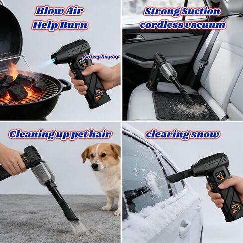Car Vacuum Cleaner Cordless,Compressed Air Duster - 6000 mAh,5 in 1, Digital, Vacuuming, Electric Compressed air, Lighting, Charging,for Computers, Home,car-Gifts for Men in Saudi Arabia