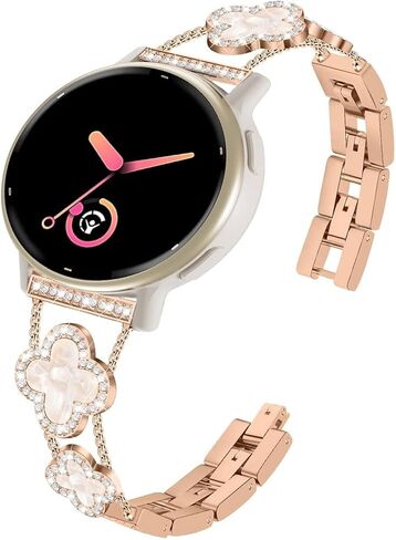 Compatible for Garmin Vivoactive 6/5/3/3 Music Bands, Women 20mm Four Leaf Clover Rhinestone Bling Wristband Chain Strap for Venu Sq 2/Venu 2 Plus/Approach S50/Forerunner 158/165/245/570 42mm in Saudi Arabia