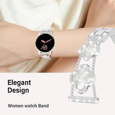 Compatible for Garmin Vivoactive 6/5/3/3 Music Bands, Women 20mm Four Leaf Clover Rhinestone Bling Wristband Chain Strap for Venu Sq 2/Venu 2 Plus/Approach S50/Forerunner 158/165/245/570 42mm in Saudi Arabia