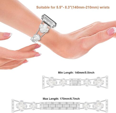 Compatible for Garmin Vivoactive 6/5/3/3 Music Bands, Women 20mm Four Leaf Clover Rhinestone Bling Wristband Chain Strap for Venu Sq 2/Venu 2 Plus/Approach S50/Forerunner 158/165/245/570 42mm in Saudi Arabia