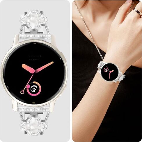 Compatible for Garmin Vivoactive 6/5/3/3 Music Bands, Women 20mm Four Leaf Clover Rhinestone Bling Wristband Chain Strap for Venu Sq 2/Venu 2 Plus/Approach S50/Forerunner 158/165/245/570 42mm in Saudi Arabia