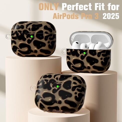 حافظة Leopard for AirPods Pro 3 (2025)، حافظات حماية ناعمة من مادة TPU لأجهزة AirPods Pro الجيل الثالث للنساء. متوافق مع ملحقات حافظة Apple AirPods Pro 3 اللطيفة مع سلسلة مفاتيح، مصباح LED أمامي مرئي in Kuwait