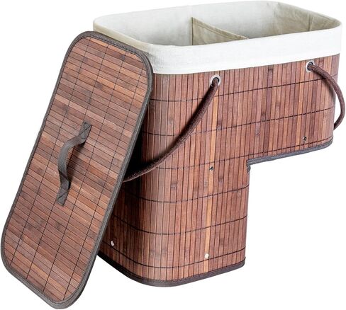 Stair Basket with Lid & Handle – Staircase Storage Basket for Wooden & Carpeted Stairs, Foldable Step Baskets for Stairs, Bamboo Storage Bin Organizer for Toys, shoes & Books (Natural Bamboo) in Saudi Arabia