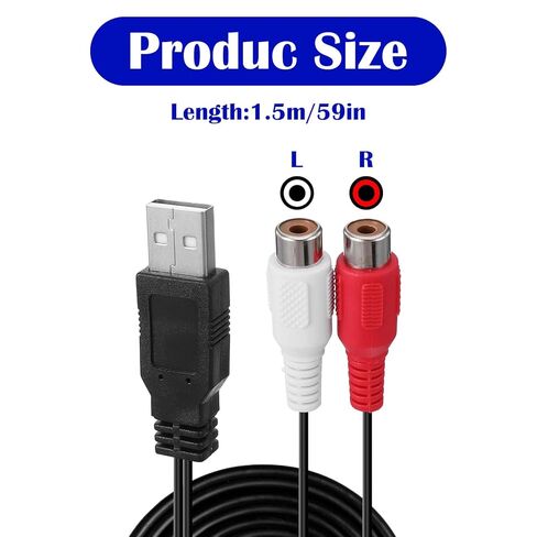1.5M USB to 2 RCA Adapter, USBs Male to 2 RCA Female Audio Cable Converter 2RCAs Left Right Audio Channel Cable for Have Signal Conversion Function TV Pc DVD Digital Cameras in Saudi Arabia