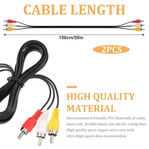 2 Pcs 5FT RCA Audio Video Composite Cable, AV Cable Red/White/Yellow 3 Male to 3 Male for TV, DVD, VCR, Projector, Amplifier, Speaker, Satellite, Home Theater Receivers in Saudi Arabia