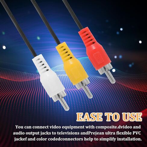 2 Pcs 5FT RCA Audio Video Composite Cable, AV Cable Red/White/Yellow 3 Male to 3 Male for TV, DVD, VCR, Projector, Amplifier, Speaker, Satellite, Home Theater Receivers in Saudi Arabia