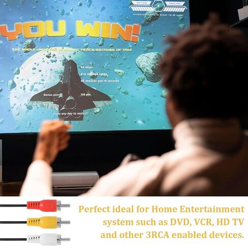 2 Pcs 5FT RCA Audio Video Composite Cable, AV Cable Red/White/Yellow 3 Male to 3 Male for TV, DVD, VCR, Projector, Amplifier, Speaker, Satellite, Home Theater Receivers in Saudi Arabia