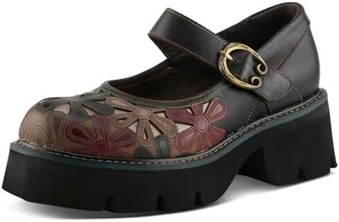 L'Artiste BUSYBEE Hand-Painted Mary Jane – Floral Leather Platform with Chunky Lug Sole in Saudi Arabia