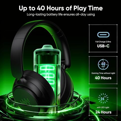 سماعة ألعاب لاسلكية BETMI لأجهزة Xbox/PS-5/PC/PS-4/Switch، صوت محيطي 7.1، 2.4 جيجا هرتز/بلوتوث 5.2 مع ميكروفون AI+ENC قابل للفصل لإلغاء الضوضاء، ضوء LED، برامج تشغيل 40 مم، زر كتم الصوت (أسود) in Kuwait