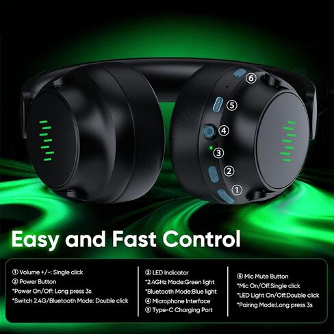 سماعة ألعاب لاسلكية BETMI لأجهزة Xbox/PS-5/PC/PS-4/Switch، صوت محيطي 7.1، 2.4 جيجا هرتز/بلوتوث 5.2 مع ميكروفون AI+ENC قابل للفصل لإلغاء الضوضاء، ضوء LED، برامج تشغيل 40 مم، زر كتم الصوت (أسود) in Kuwait