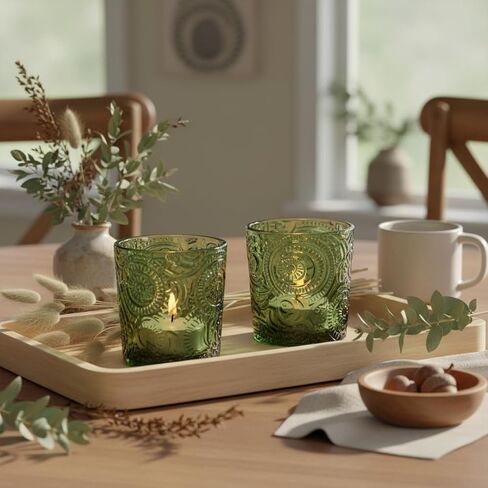 6 Pack Sun Moon Star Embossed Glass Tea Light Candle Holders - Votive Candle Holders for Wedding, Party, Home Decor, and Table Centerpieces (Wildberry Red) in Saudi Arabia