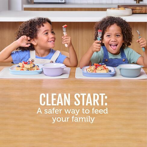 Ello Clean Start Ceramic Toddler Bowls with Sleeves, 2 Pack, Dewdrop/Sugarplum in Saudi Arabia