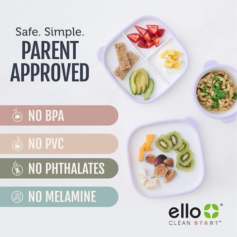 Ello Clean Start Ceramic Toddler Bowls with Sleeves, 2 Pack, Dewdrop/Sugarplum in Saudi Arabia