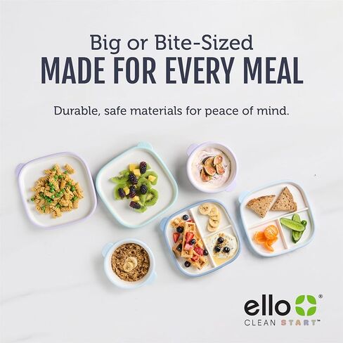 Ello Clean Start Ceramic Toddler Bowls with Sleeves, 2 Pack, Dewdrop/Sugarplum in Saudi Arabia