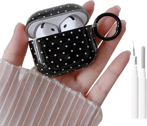 حافظة شفافة من MINSCOSE لأجهزة AirPods 4، تصميم نمط منقط لطيف مع حلقة سلسلة مفاتيح عصرية، حافظة واقية ناعمة من مادة TPU مضادة للصدمات مع مجموعة أدوات تنظيف للفتيات والنساء لأجهزة Airpods 4-أسود in Kuwait