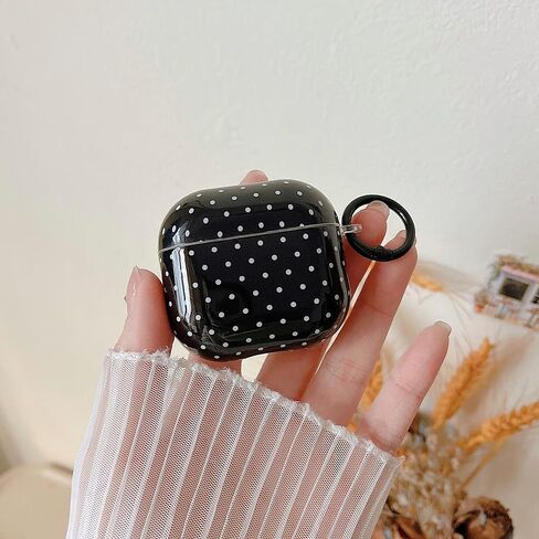 حافظة شفافة من MINSCOSE لأجهزة AirPods 4، تصميم نمط منقط لطيف مع حلقة سلسلة مفاتيح عصرية، حافظة واقية ناعمة من مادة TPU مضادة للصدمات مع مجموعة أدوات تنظيف للفتيات والنساء لأجهزة Airpods 4-أسود in Kuwait
