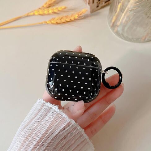حافظة شفافة من MINSCOSE لأجهزة AirPods 4، تصميم نمط منقط لطيف مع حلقة سلسلة مفاتيح عصرية، حافظة واقية ناعمة من مادة TPU مضادة للصدمات مع مجموعة أدوات تنظيف للفتيات والنساء لأجهزة Airpods 4-أسود in Kuwait