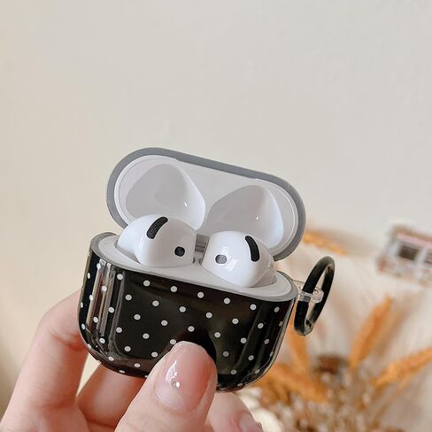حافظة شفافة من MINSCOSE لأجهزة AirPods 4، تصميم نمط منقط لطيف مع حلقة سلسلة مفاتيح عصرية، حافظة واقية ناعمة من مادة TPU مضادة للصدمات مع مجموعة أدوات تنظيف للفتيات والنساء لأجهزة Airpods 4-أسود in Kuwait