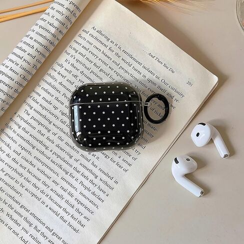 حافظة شفافة من MINSCOSE لأجهزة AirPods 4، تصميم نمط منقط لطيف مع حلقة سلسلة مفاتيح عصرية، حافظة واقية ناعمة من مادة TPU مضادة للصدمات مع مجموعة أدوات تنظيف للفتيات والنساء لأجهزة Airpods 4-أسود in Kuwait