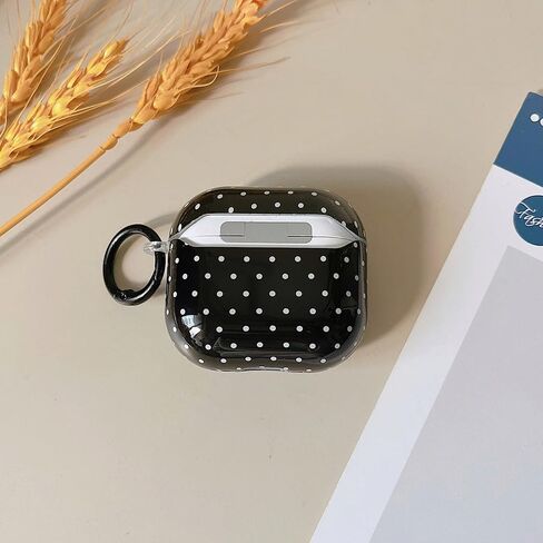 حافظة شفافة من MINSCOSE لأجهزة AirPods 4، تصميم نمط منقط لطيف مع حلقة سلسلة مفاتيح عصرية، حافظة واقية ناعمة من مادة TPU مضادة للصدمات مع مجموعة أدوات تنظيف للفتيات والنساء لأجهزة Airpods 4-أسود in Kuwait