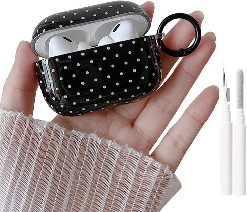 حافظة شفافة من MINSCOSE لأجهزة AirPods 4، تصميم نمط منقط لطيف مع حلقة سلسلة مفاتيح عصرية، حافظة واقية ناعمة من مادة TPU مضادة للصدمات مع مجموعة أدوات تنظيف للفتيات والنساء لأجهزة Airpods 4-أسود in Kuwait