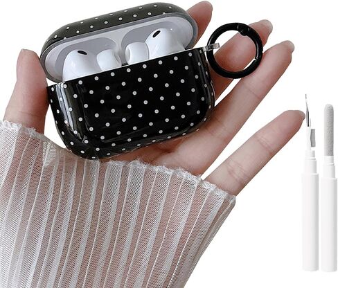 حافظة شفافة من MINSCOSE لأجهزة AirPods 4، تصميم نمط منقط لطيف مع حلقة سلسلة مفاتيح عصرية، حافظة واقية ناعمة من مادة TPU مضادة للصدمات مع مجموعة أدوات تنظيف للفتيات والنساء لأجهزة Airpods 4-أسود in Kuwait