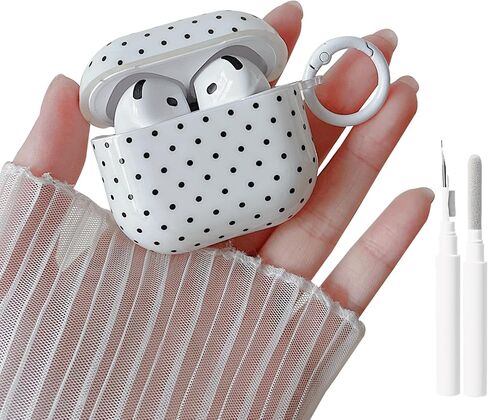 حافظة شفافة من MINSCOSE لأجهزة AirPods 4، تصميم نمط منقط لطيف مع حلقة سلسلة مفاتيح عصرية، حافظة واقية ناعمة من مادة TPU مضادة للصدمات مع مجموعة أدوات تنظيف للفتيات والنساء لأجهزة Airpods 4-أسود in Kuwait