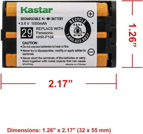 بطارية Kastar 4 عبوات 3.6 فولت 1000 مللي أمبير في الساعة HHR-P104 بديلة لباناسونيك KX-TG2344B KX-TG2346S KX-TG2355S KX-TG2356PW KX-TG2356S KX-TG2357B KX-TG2357S KX-TG2386B KX-TG2388B KX-TG2480S KX-TG4500 (سماعة) in Saudi Arabia