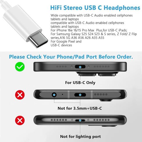 Wired Headphones for iPhone 17/17 Pro/17 Pro Max/Air/16e 16 Pro Max 16 Plus/Pro 15 Plus Pro 15, iPhone 16e Earphones Wired Earbuds 16e Ear Buds USBC Ear Phone Jack for Samsung Galaxy A16 5G A36 A56 in Saudi Arabia