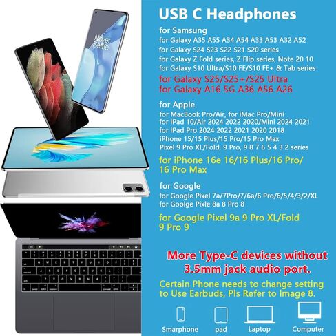 Wired Headphones for iPhone 17/17 Pro/17 Pro Max/Air/16e 16 Pro Max 16 Plus/Pro 15 Plus Pro 15, iPhone 16e Earphones Wired Earbuds 16e Ear Buds USBC Ear Phone Jack for Samsung Galaxy A16 5G A36 A56 in Saudi Arabia