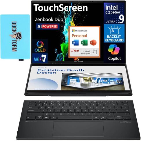 ASUS Zenbook Duo AI Powered 2-in-1 Laptop 14.0" Touchscreen OLED WUXGA Display (Intel Ultra 9-285H, 32GB LPDDR5X, 2TB PCIe SSD, Backlit KB, Win 11 Pro) w/MS 365 Personal, DKZ USB Port Expander in Saudi Arabia