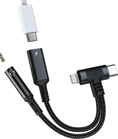 محول صوت Lightning USB C إلى 3.5 ملم لهاتف iPhone 16 15 14 13 Pro Max مقبس سماعة الرأس (2 في 1) كابل مقسم شاحن AUX دونجل لشحن سلك Apple متوافق مع منفذ Samsung Galaxy المزدوج لأجهزة iPad in Kuwait