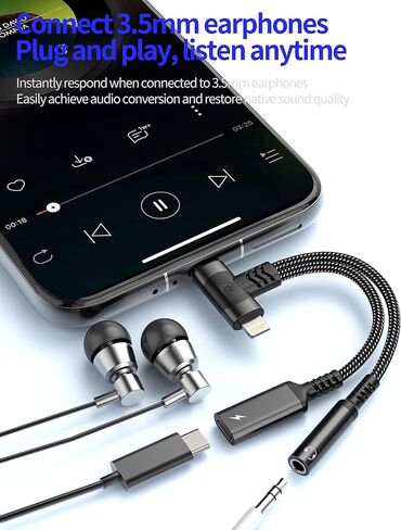محول صوت Lightning USB C إلى 3.5 ملم لهاتف iPhone 16 15 14 13 Pro Max مقبس سماعة الرأس (2 في 1) كابل مقسم شاحن AUX دونجل لشحن سلك Apple متوافق مع منفذ Samsung Galaxy المزدوج لأجهزة iPad in Kuwait