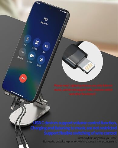 محول صوت Lightning USB C إلى 3.5 ملم لهاتف iPhone 16 15 14 13 Pro Max مقبس سماعة الرأس (2 في 1) كابل مقسم شاحن AUX دونجل لشحن سلك Apple متوافق مع منفذ Samsung Galaxy المزدوج لأجهزة iPad in Kuwait