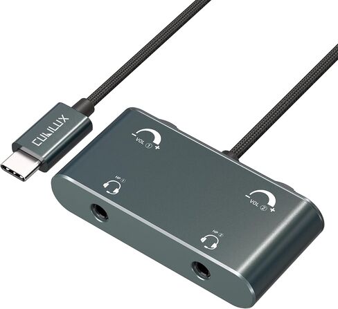 Cubilux USB C Dual Headset Adapter with Volume Control, Type C 2 TRRS Microphone Connector, Headphones Splitter for 2 People, Compatible Phone, Tablet PC, More in Saudi Arabia