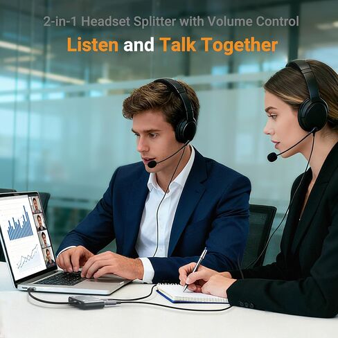 Cubilux USB C Dual Headset Adapter with Volume Control, Type C 2 TRRS Microphone Connector, Headphones Splitter for 2 People, Compatible Phone, Tablet PC, More in Saudi Arabia