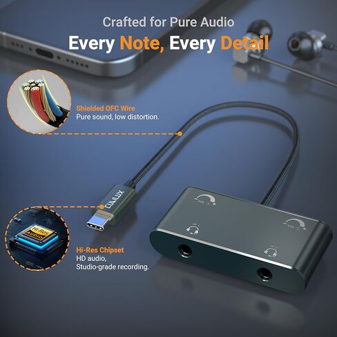 Cubilux USB C Dual Headset Adapter with Volume Control, Type C 2 TRRS Microphone Connector, Headphones Splitter for 2 People, Compatible Phone, Tablet PC, More in Saudi Arabia