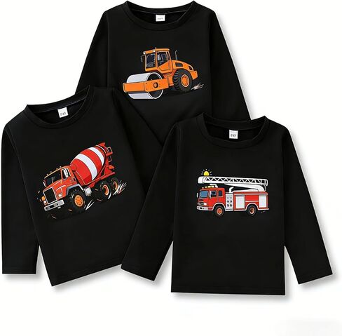 2-6 سنوات طفل صغير الأولاد 3 حزمة طويلة الأكمام Crewneck الجرافيك تي شيرت ملابس الاطفال أعلى المحملة الأولاد الخريف القمصان in Kuwait