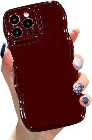 Cute Case for iPhone 17 Pro Max 6.9'', Wine Red Soft TPU Shape Shockproof Protective Cover with Stand, Luxury Bumper Wave Frame Curly Shape Love Heart Holder Kickstand Phone Case for Girls Women in Saudi Arabia