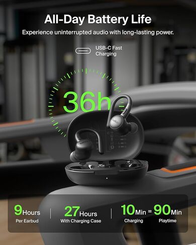 Belkin SoundForm ActiveFit Wireless Earbuds w/Built-in Microphone, USB C Fast Charging, 36H Battery Life, IP54 Water Resistance - Bluetooth Earbuds for iPhone, iPad, Galaxy, Pixel, & More - Black in Saudi Arabia