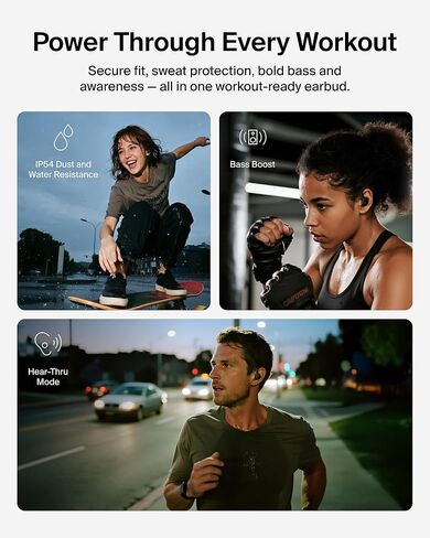 Belkin SoundForm ActiveFit Wireless Earbuds w/Built-in Microphone, USB C Fast Charging, 36H Battery Life, IP54 Water Resistance - Bluetooth Earbuds for iPhone, iPad, Galaxy, Pixel, & More - Black in Saudi Arabia