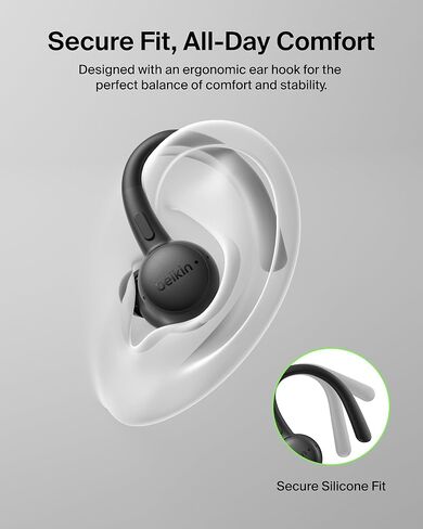 Belkin SoundForm ActiveFit Wireless Earbuds w/Built-in Microphone, USB C Fast Charging, 36H Battery Life, IP54 Water Resistance - Bluetooth Earbuds for iPhone, iPad, Galaxy, Pixel, & More - Black in Saudi Arabia