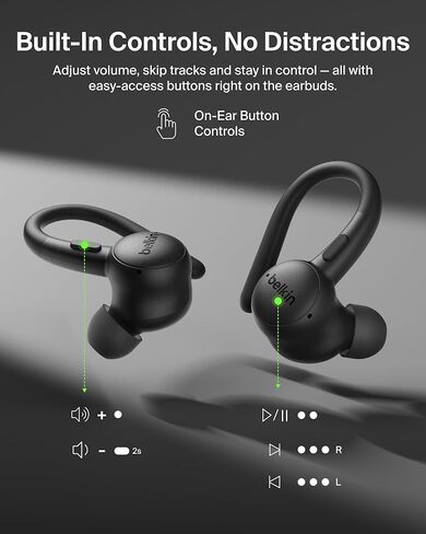 Belkin SoundForm ActiveFit Wireless Earbuds w/Built-in Microphone, USB C Fast Charging, 36H Battery Life, IP54 Water Resistance - Bluetooth Earbuds for iPhone, iPad, Galaxy, Pixel, & More - Black in Saudi Arabia