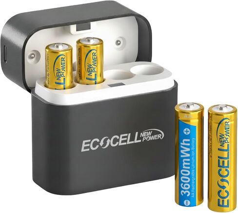 4 بطاريات ليثيوم قابلة لإعادة الشحن بقدرة 3600 مللي واط في الساعة مع شاحن USB C ذكي للسفر لكاميرات مراقبة إنتاج الأفلام الفوتوغرافية (8 * AA 3600 مللي واط في الساعة مع شاحن 4 فتحات) in Saudi Arabia