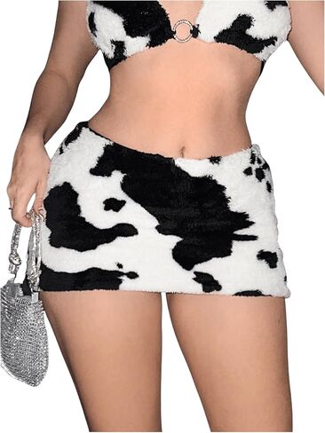 WDIRARA Women's Leopard Print Fuzzy Bodycon Mini Skirt Y2k Low Rise Skirt in Saudi Arabia