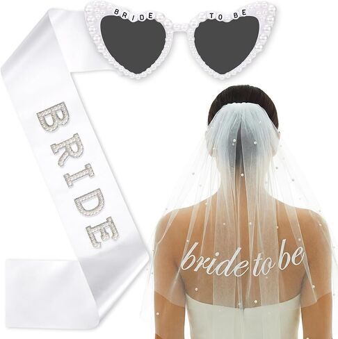 Pearl Bride to Be Heart Sunglasses Bride Sash and Veil for Bachelorette Gift Wedding Bachelorette Party Accessories in Saudi Arabia
