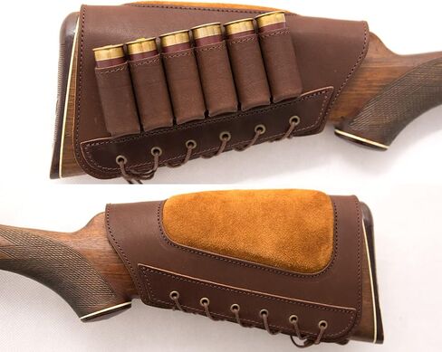 Genuine Leather Buttstock Ammo Shotgun Shell Holder Carrier Cover Suede Padded Cheek Rest in Saudi Arabia